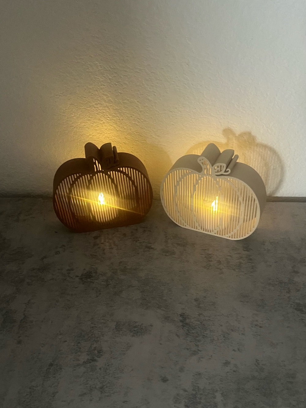 Decorative Pumpkin Tealight Lanterns - Brown and Cream - Picture 2 of 8